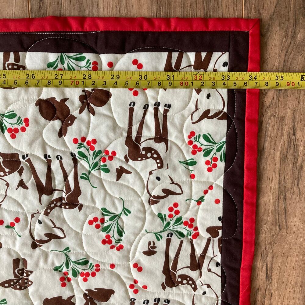 Handmade Baby Quilt Throw Decor Red Brown Woodland Friends Fawn Christmas 34x45 - Picture 7 of 7